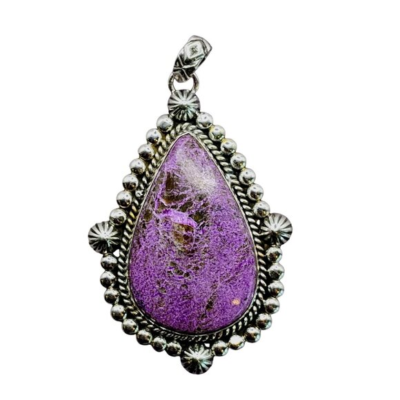 Large Variscite in Purpurite Sterling Silver Pendant Southwest Native Boho Style - Picture 1 of 6